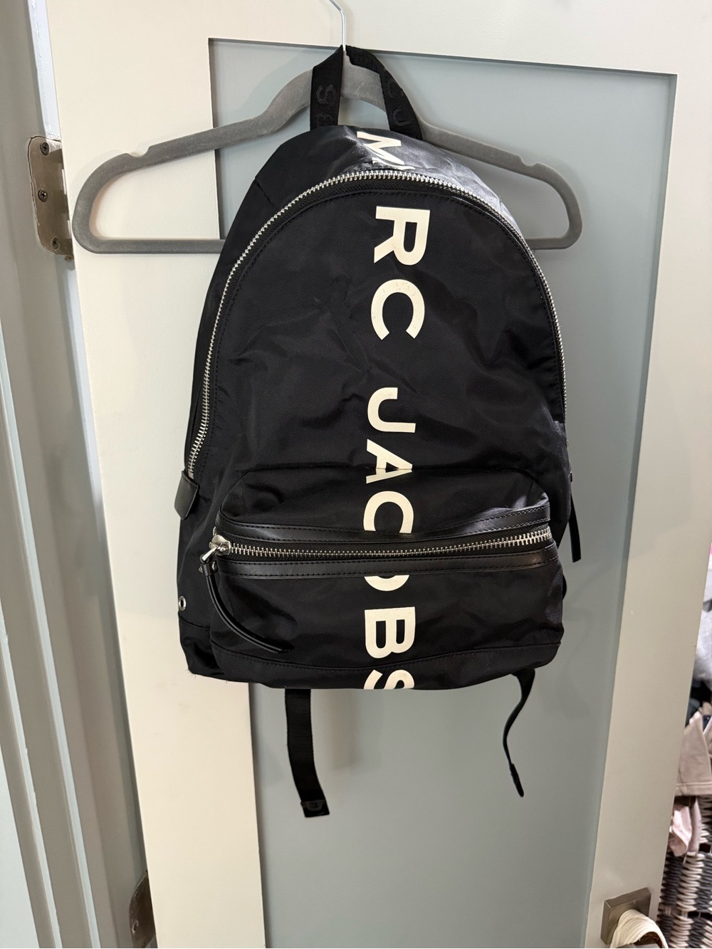 Marc Jacobs Black Nylon Backpack with White Vertical Logo
